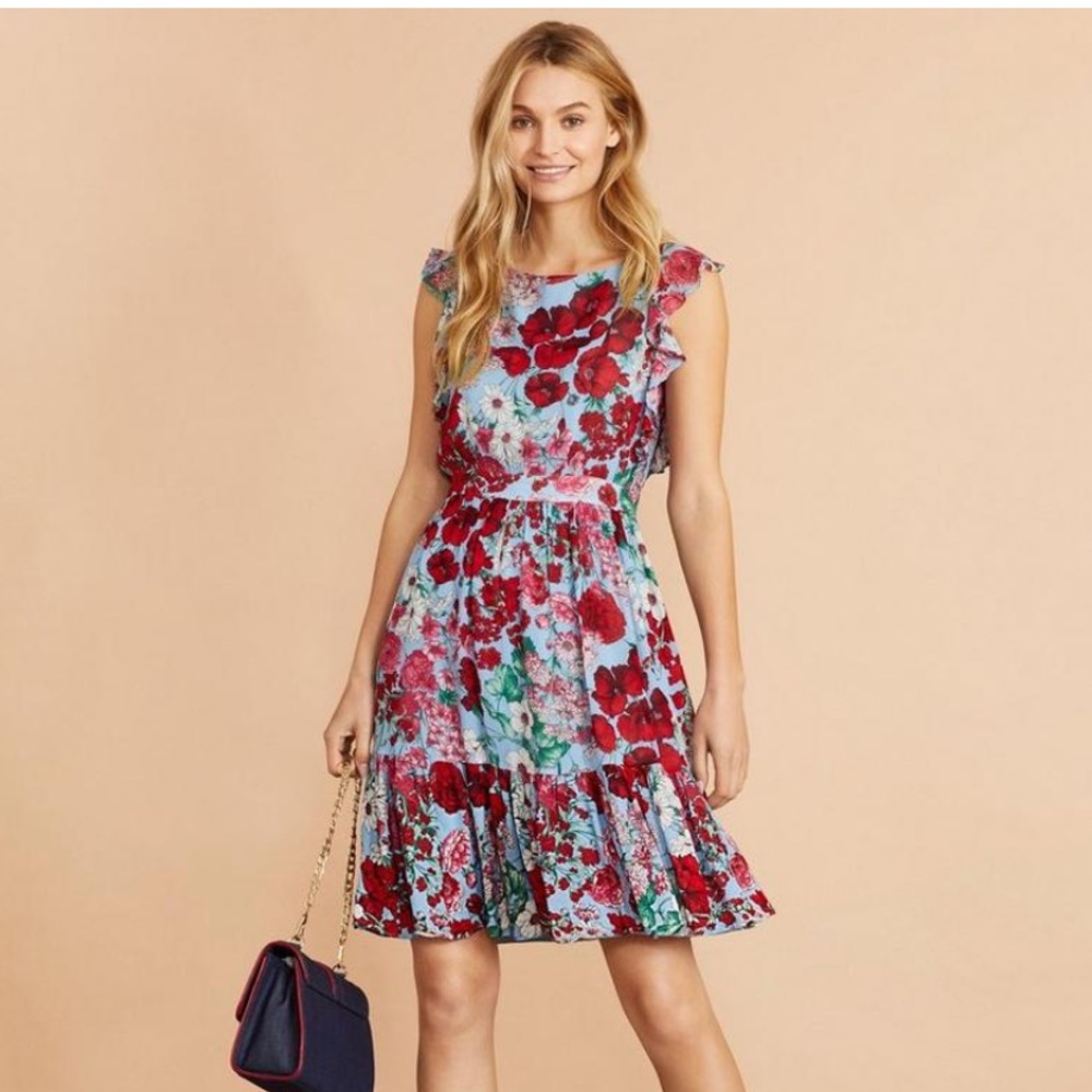 Floral-Print Flounced Dress Brooks Brothers